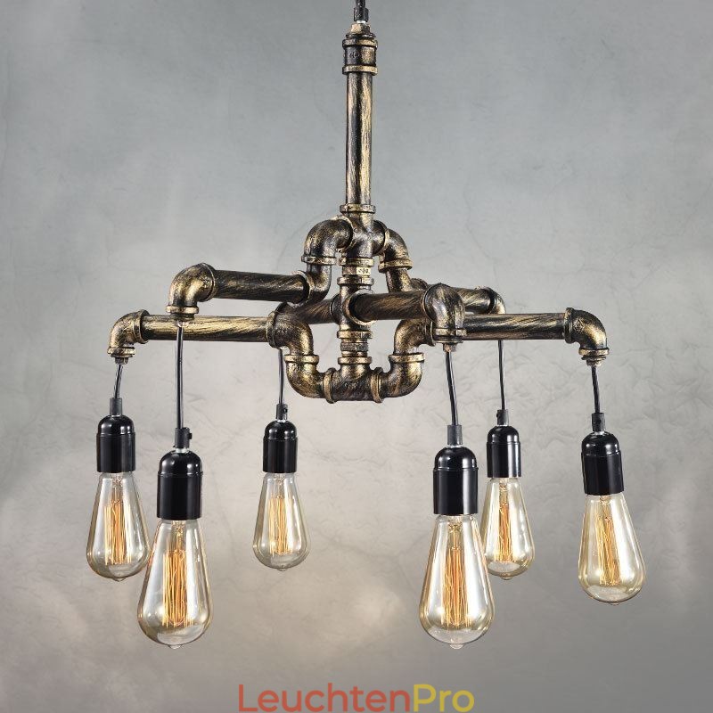 6 Licht Retro Industrielle Vintage Wasser Rohr Anhänger Licht Kronleuchter Land Rustikalen Stil
