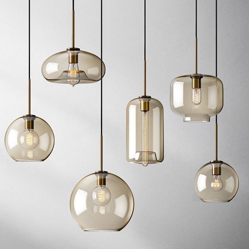 Glas Pendelleuchte Minimalistische Cognac Farbe Dekorative Glasleuchte