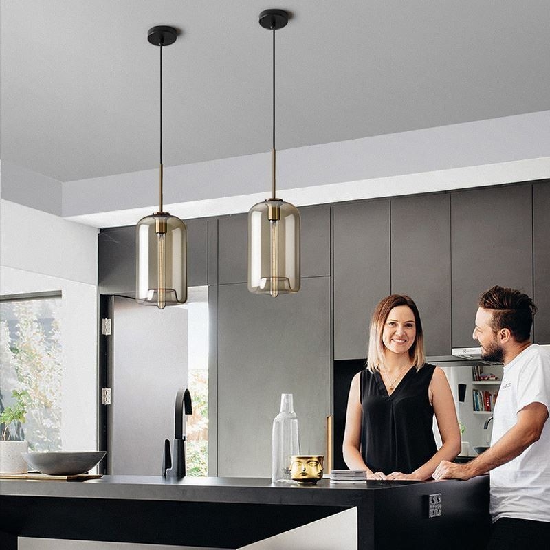 Glas Pendelleuchte Minimalistische Cognac Farbe Dekorative Glasleuchte