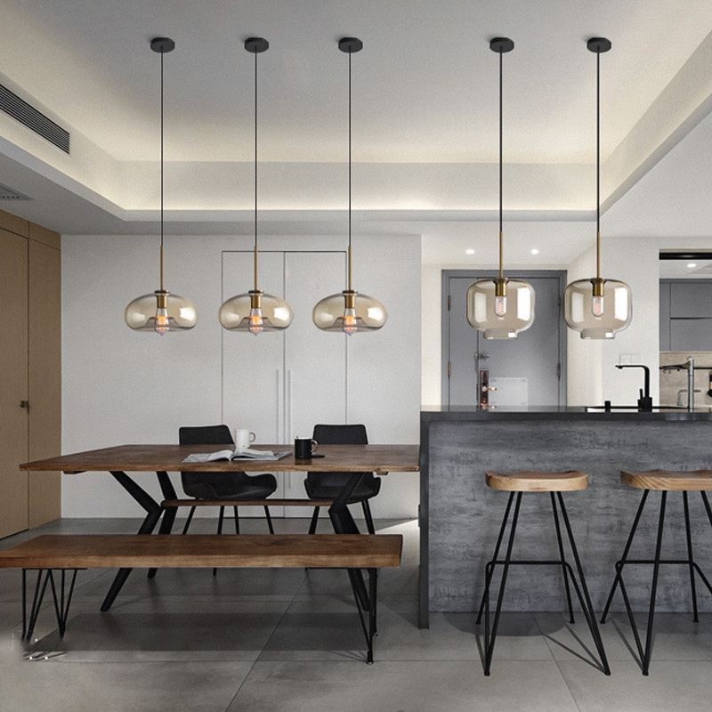 Glas Pendelleuchte Minimalistische Cognac Farbe Dekorative Glasleuchte