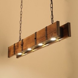 Pendelleuchte im Industriestil, rechteckig, Holz, Deckenleuchte, Insel