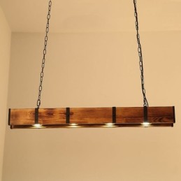 Pendelleuchte im Industriestil, rechteckig, Holz, Deckenleuchte, Insel