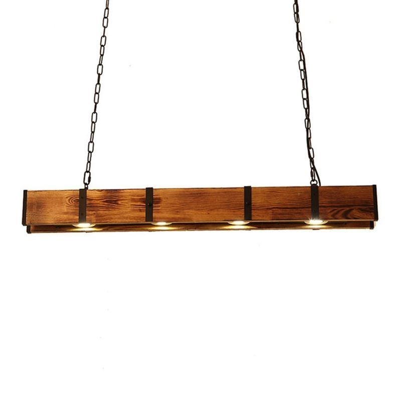 Pendelleuchte im Industriestil, rechteckig, Holz, Deckenleuchte, Insel