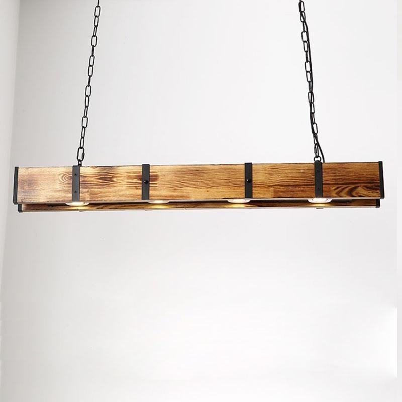 Pendelleuchte im Industriestil, rechteckig, Holz, Deckenleuchte, Insel