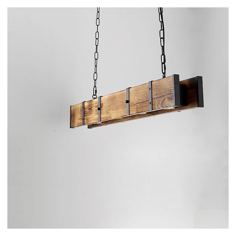 Pendelleuchte im Industriestil, rechteckig, Holz, Deckenleuchte, Insel