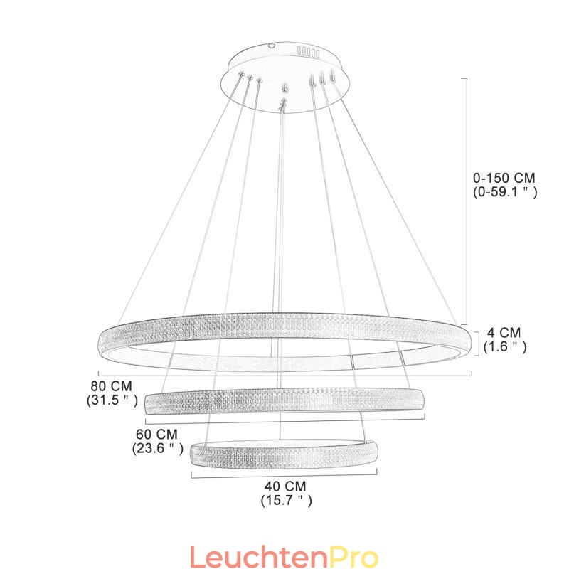Moderne Pendelleuchte Acryl 3 Ringe Lampe 80+60+40cm