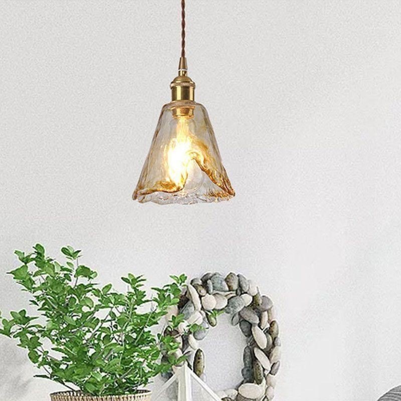 Einzigartige Mini-Pendelleuchte aus Glas im japanischen Stil, bernsteinfarben, dekorative Beleuchtung