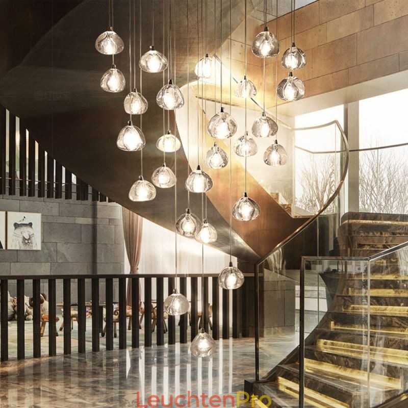 Moderne Kristall Cluster Pendelleuchte Einzigartige Kristall Lampenschirm Duplex Treppe
