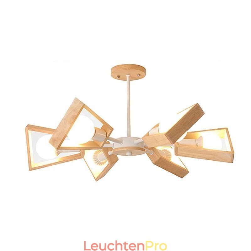 Moderner fächerförmiger Kronleuchter, elegante Pendelleuchte aus Holz