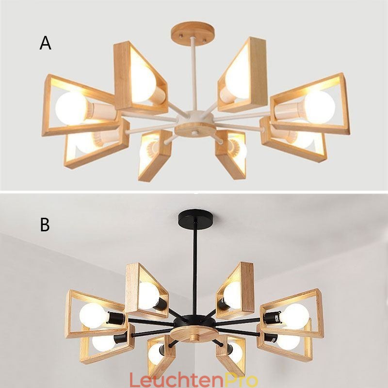 Moderner fächerförmiger Kronleuchter, elegante Pendelleuchte aus Holz