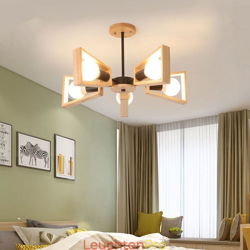 Moderner fächerförmiger Kronleuchter, elegante Pendelleuchte aus Holz