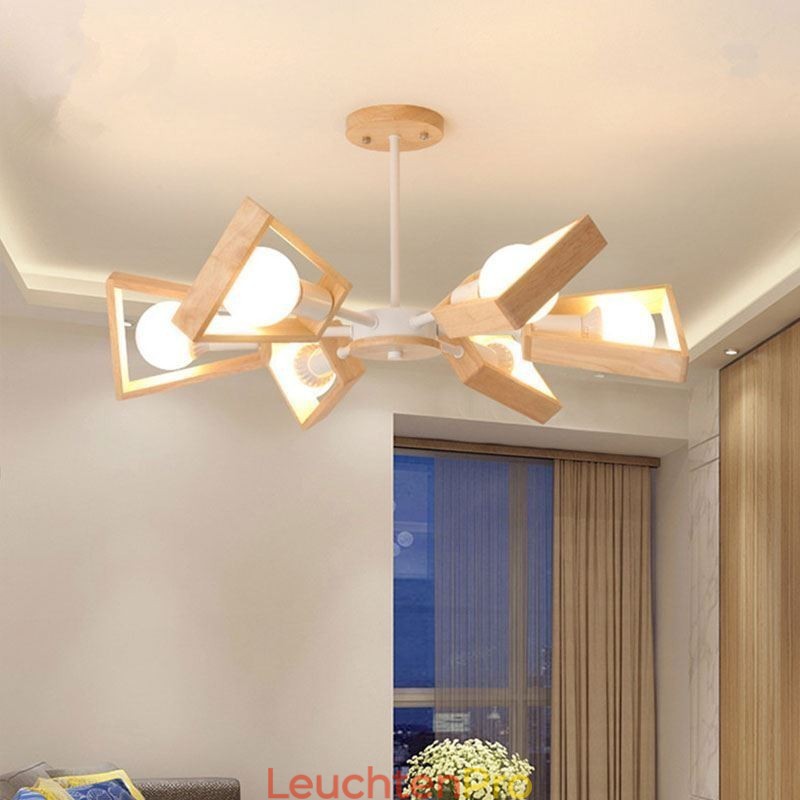 Moderner fächerförmiger Kronleuchter, elegante Pendelleuchte aus Holz