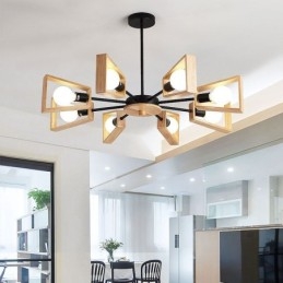 Moderner fächerförmiger Kronleuchter, elegante Pendelleuchte aus Holz