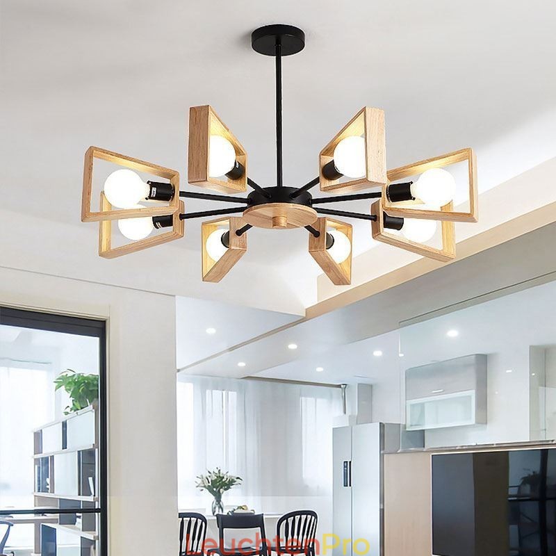 Moderner fächerförmiger Kronleuchter, elegante Pendelleuchte aus Holz