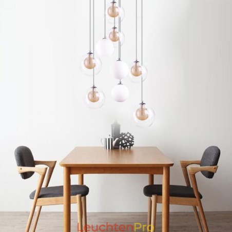 Pendelleuchte Glas Cluster Deckenleuchte Gold Nickel Gebürstet+Milchglaskugel Pendelleuchte Glas Cluster Deckenleuchte Gold Nickel Gebürstet+Milchglaskugel