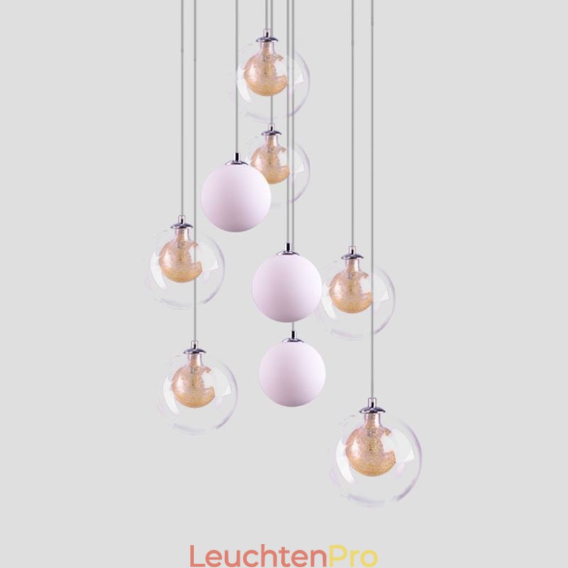 Pendelleuchte Glas Cluster Deckenleuchte Gold Nickel Gebürstet+Milchglaskugel