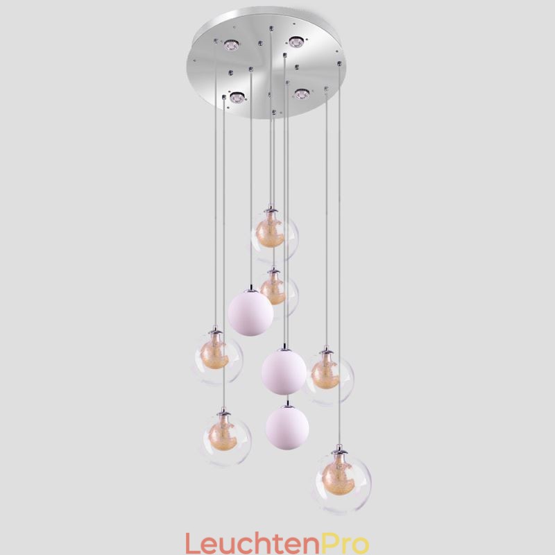 Pendelleuchte Glas Cluster Deckenleuchte Gold Nickel Gebürstet+Milchglaskugel