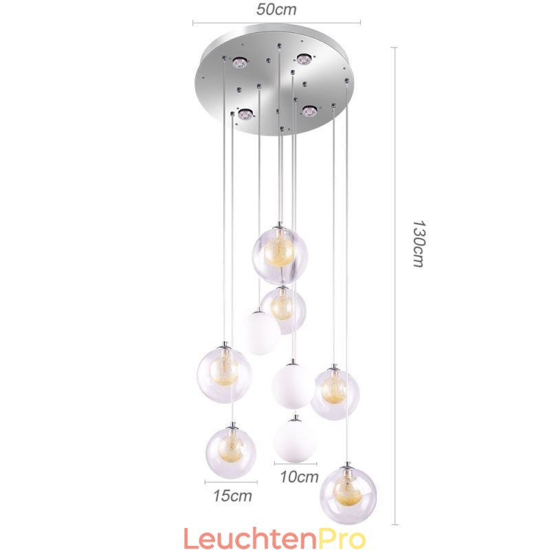 Pendelleuchte Glas Cluster Deckenleuchte Gold Nickel Gebürstet+Milchglaskugel