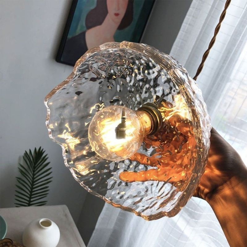 Unregelmäßige Pendelleuchte aus Messingglas, Hammerglas-Deckenleuchte