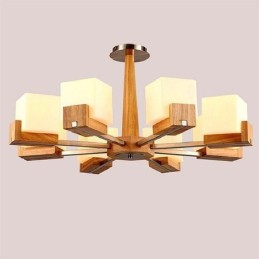 Nordische Holz Pendelleuchte Glas Lampenschirm Kronleuchter