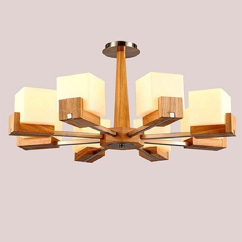Nordische Holz Pendelleuchte Glas Lampenschirm Kronleuchter