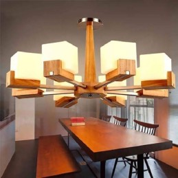 Nordische Holz Pendelleuchte Glas Lampenschirm Kronleuchter