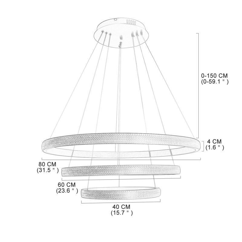 Moderne Pendelleuchte Acryl 3 Ringe Lampe 80+60+40cm