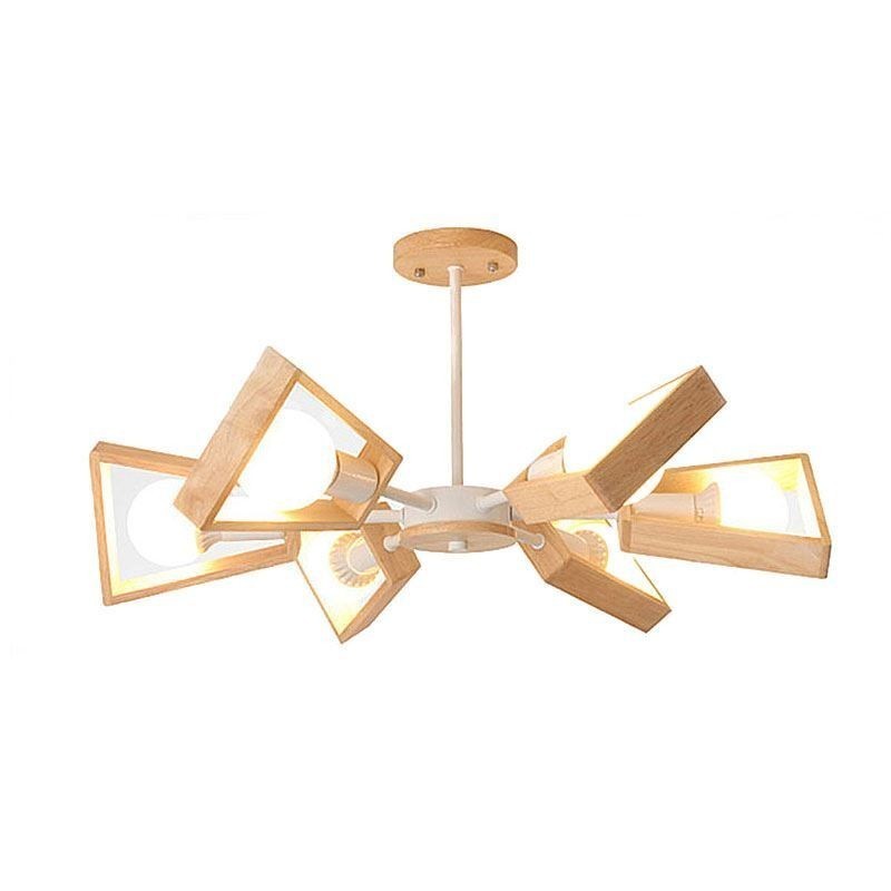 Moderner fächerförmiger Kronleuchter, elegante Pendelleuchte aus Holz