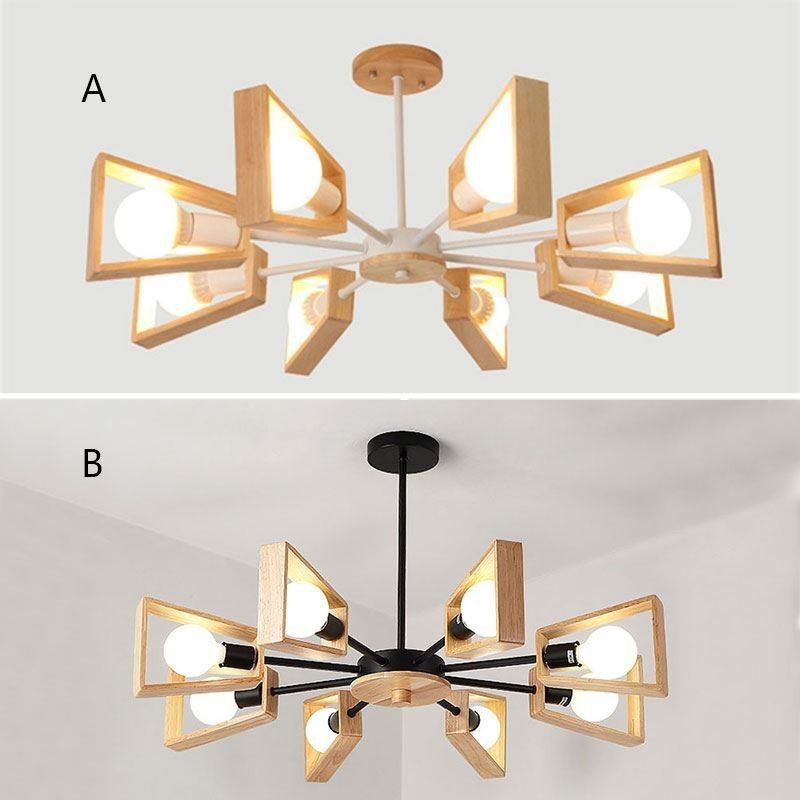 Moderner fächerförmiger Kronleuchter, elegante Pendelleuchte aus Holz