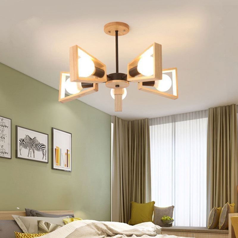 Moderner fächerförmiger Kronleuchter, elegante Pendelleuchte aus Holz