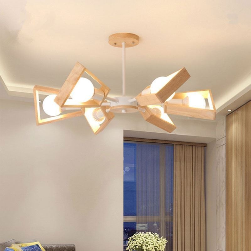 Moderner fächerförmiger Kronleuchter, elegante Pendelleuchte aus Holz