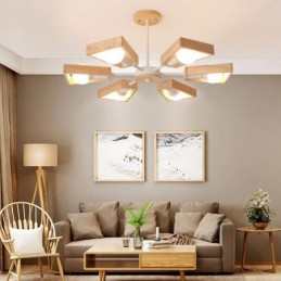 Moderner fächerförmiger Kronleuchter, elegante Pendelleuchte aus Holz