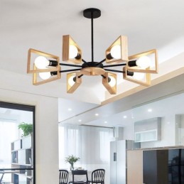 Moderner fächerförmiger Kronleuchter, elegante Pendelleuchte aus Holz