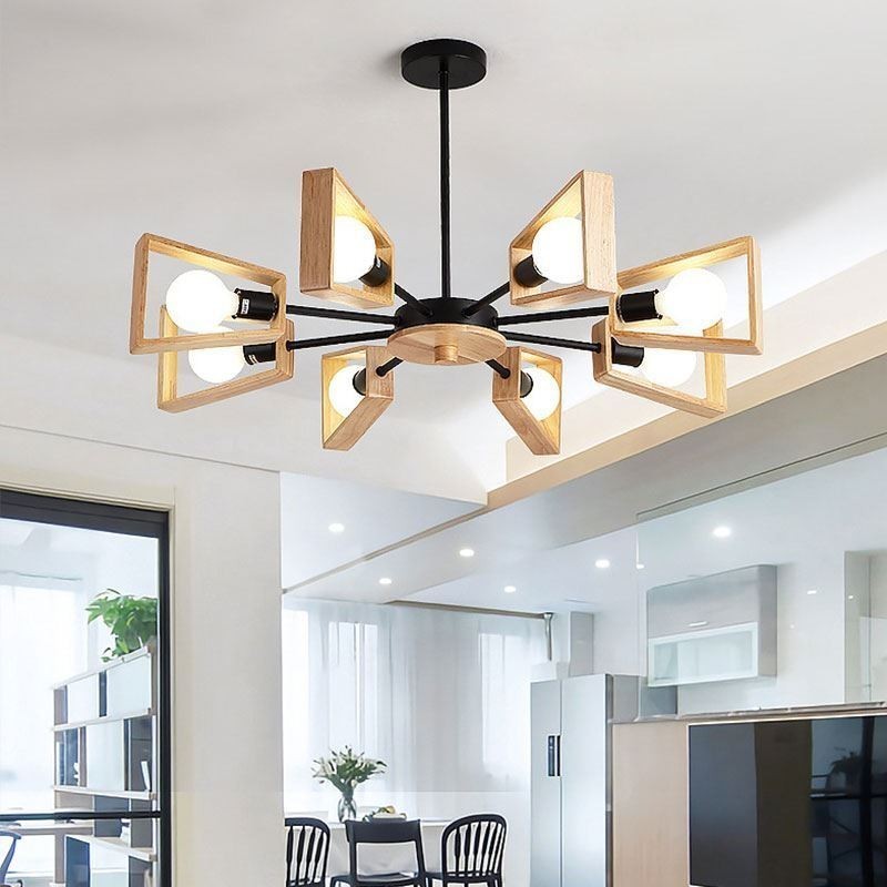 Moderner fächerförmiger Kronleuchter, elegante Pendelleuchte aus Holz