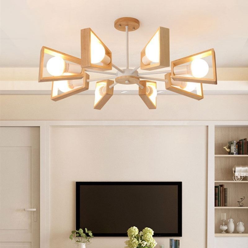 Moderner fächerförmiger Kronleuchter, elegante Pendelleuchte aus Holz