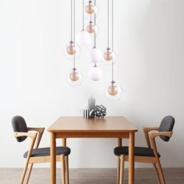 Pendelleuchte Glas Cluster Deckenleuchte Gold Nickel Gebürstet+Milchglaskugel