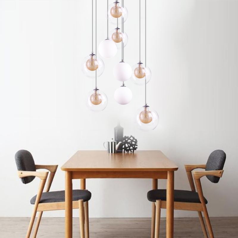 Pendelleuchte Glas Cluster Deckenleuchte Gold Nickel Gebürstet+Milchglaskugel