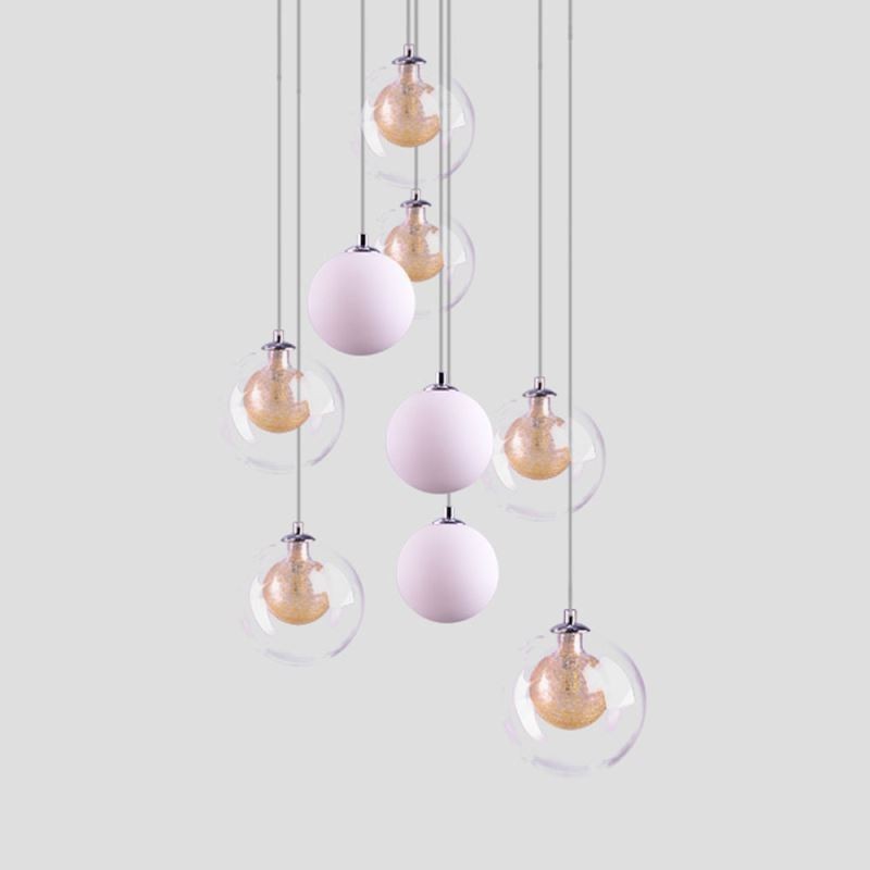Pendelleuchte Glas Cluster Deckenleuchte Gold Nickel Gebürstet+Milchglaskugel
