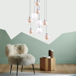 Pendelleuchte Glas Cluster Deckenleuchte Gold Nickel Gebürstet+Milchglaskugel