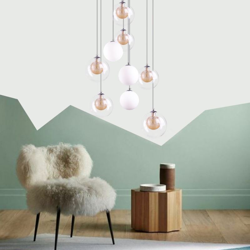 Pendelleuchte Glas Cluster Deckenleuchte Gold Nickel Gebürstet+Milchglaskugel