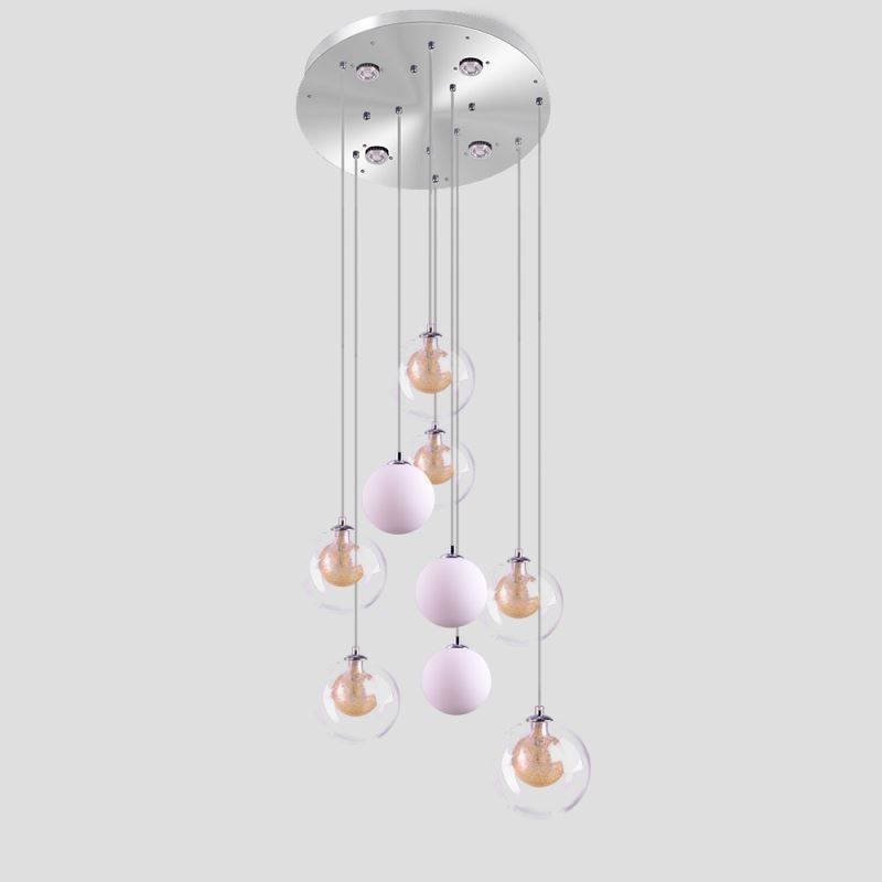Pendelleuchte Glas Cluster Deckenleuchte Gold Nickel Gebürstet+Milchglaskugel