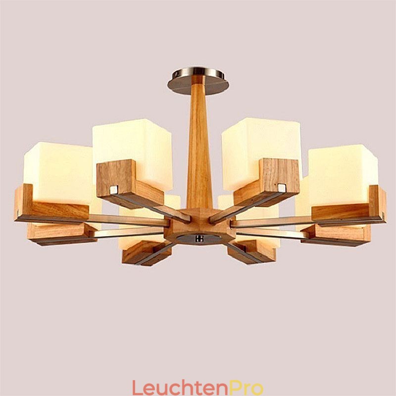 Nordische Holz Pendelleuchte Glas Lampenschirm Kronleuchter