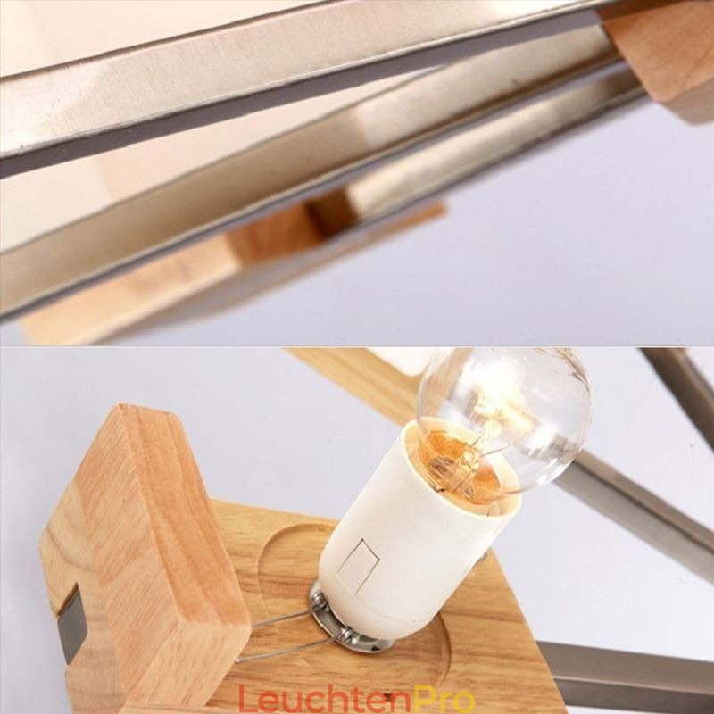 Nordische Holz Pendelleuchte Glas Lampenschirm Kronleuchter