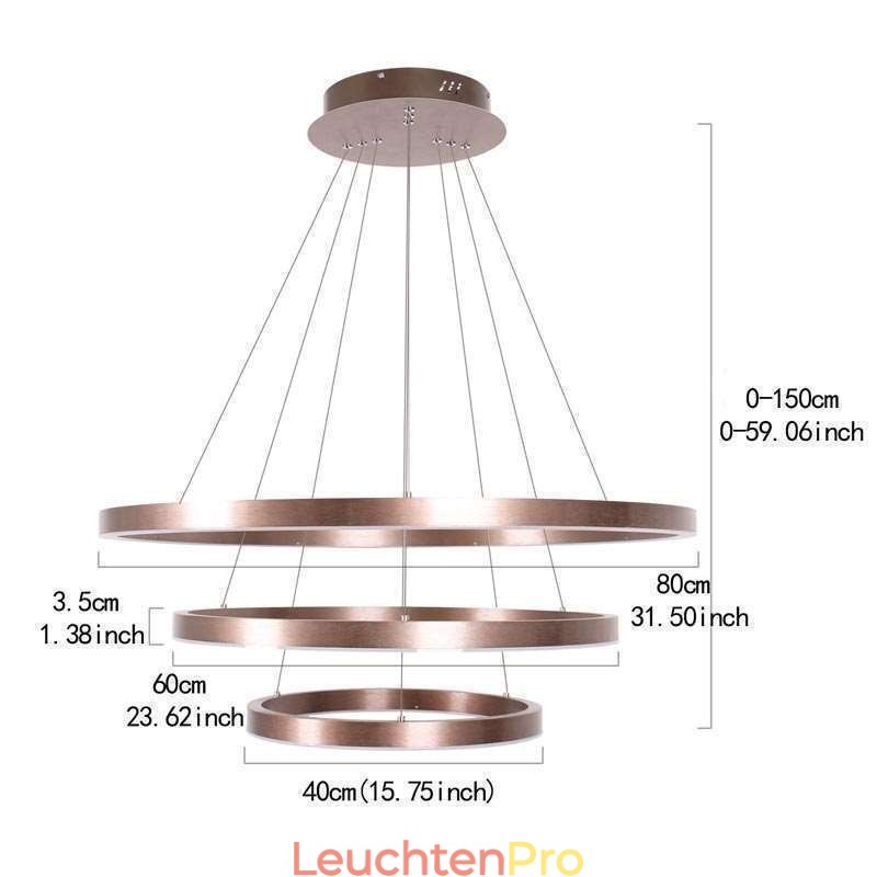 Pendelleuchte Zeichnung Handwerk 3 Ringe Lampe 80+60+40cm