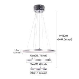 Moderne Pendelleuchte Acryl 3 Ringe Lampe 40+30+20cm