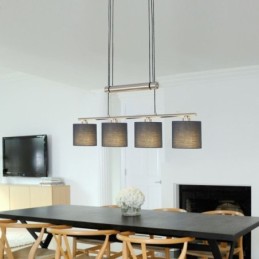 Moderne 4-flammige Pendelleuchte mit Stoffschirm, höhenverstellbar