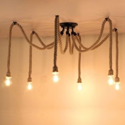 Retro-Stil 6 10 Köpfe Pendelleuchte Hanfseil Kronleuchter Vintage Deckenleuchte
