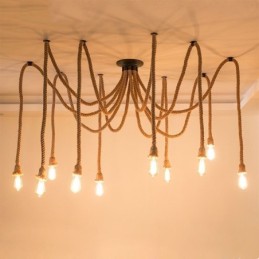Retro-Stil 6 10 Köpfe Pendelleuchte Hanfseil Kronleuchter Vintage Deckenleuchte