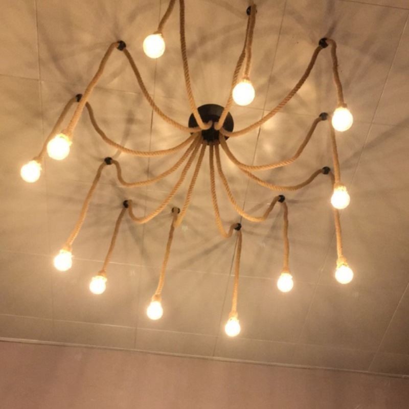 Retro-Stil 6 10 Köpfe Pendelleuchte Hanfseil Kronleuchter Vintage Deckenleuchte