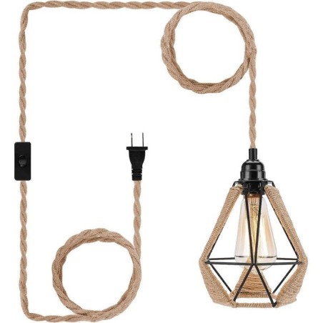 Retro Pendelleuchte Hanfseil Deckenleuchte 5M Hängedraht Retro Pendelleuchte Hanfseil Deckenleuchte 5M Hängedraht